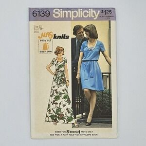 Vintage 1973 Simplicity 6139 Jiffy knits easy‎ cut easy sew dress sz 12 bust 34"